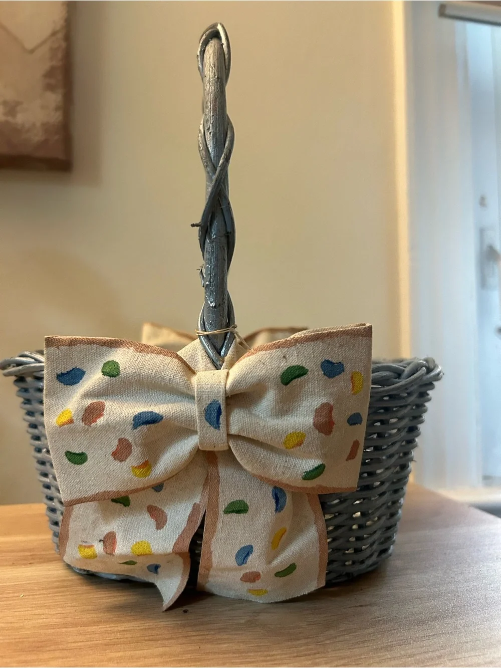 Cream Confetti Dot Bow Vintage Blue Basket
